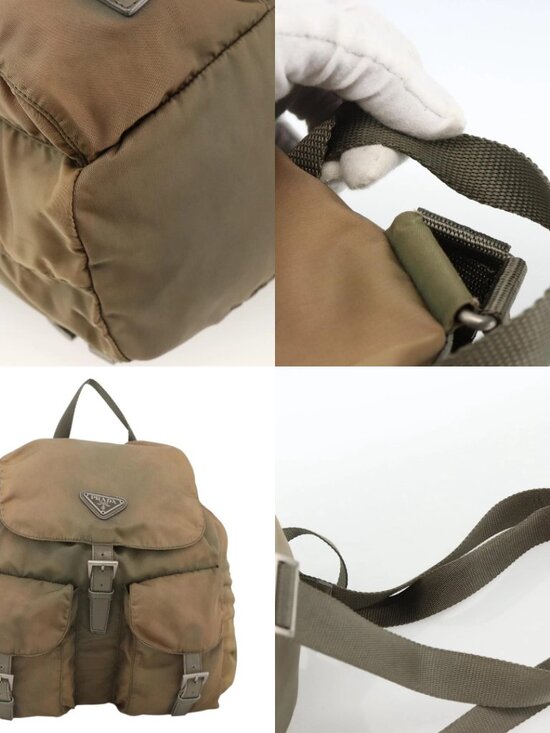 PRADA Backpack Nylon Khaki Silver Auth YKZ1086 main image 5